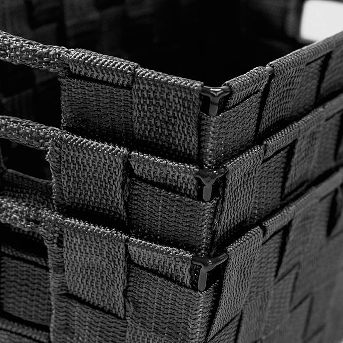 homyfort Woven Black Storage Baskets Shelf Tote Boxes Container, Durable Storage Organizer Bins with Built-in Handles for Bedroom, Office, Closet, Kids Room, Nursery, 3-Pack,11.4”x 6.5”x 4.5”