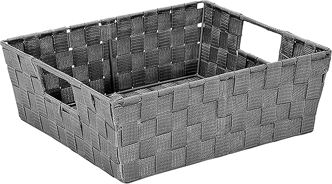 Simplify 2 Pack Large Storage Shelf Totes with Woven Strap in Grey | Decorative | Baskets | Organization | Accessories | Drawer | Desk | Closet | Bathroom | Bedroom | Nursery | Toys | Gifts