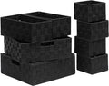 Woven Storage Bins with Lids, Set of 8, Polypropylene Storage Baskets with Metal Frame, Stackable Fabric Boxes for Drawers, Closet, Shelf, Nursery and Office, Black