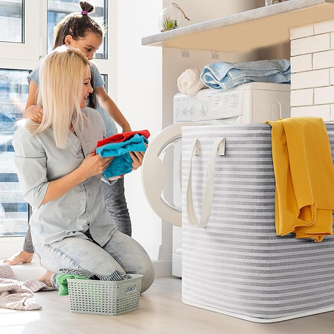 Lifewit 3 Pack Laundry Hamper Large Collapsible Laundry Baskets, Freestanding Waterproof Clothes Hamper with Easy Carry Handles in Laundry Room Bedroom Bathroom College Dorm, Grey, 3 x 90L