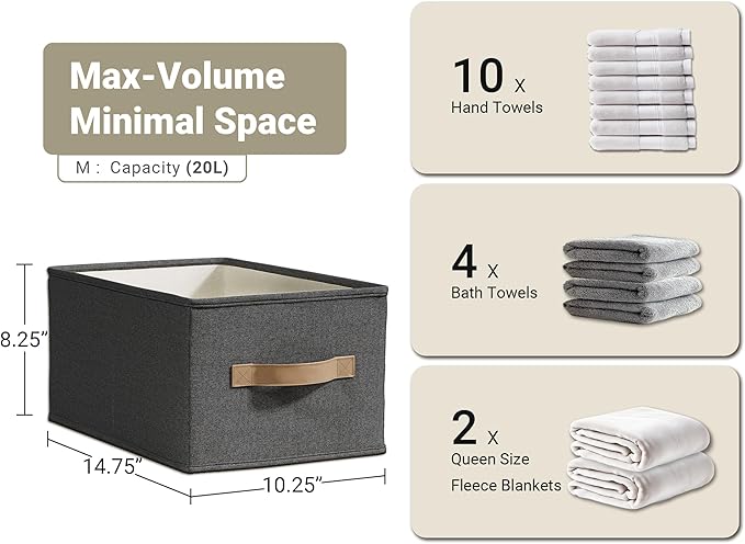 3 Pack Fabric Storage Bins for Shelves | 14¾" L*10¼" W*8¼" H Closet Storage Bins | Collapsible Closet Organizers for Clothes | Linen Clothes Bins | Black