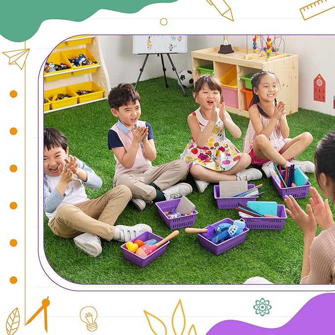Sherr 36 Pack Classroom Storage Basket Small Plastic Basket for Organizing Crayon Pencil Container Storage Bin Tray Holder for Paper Shelf Back to School Office Supply 6.1"l x 4.3"w x 2.4"h(Purple)
