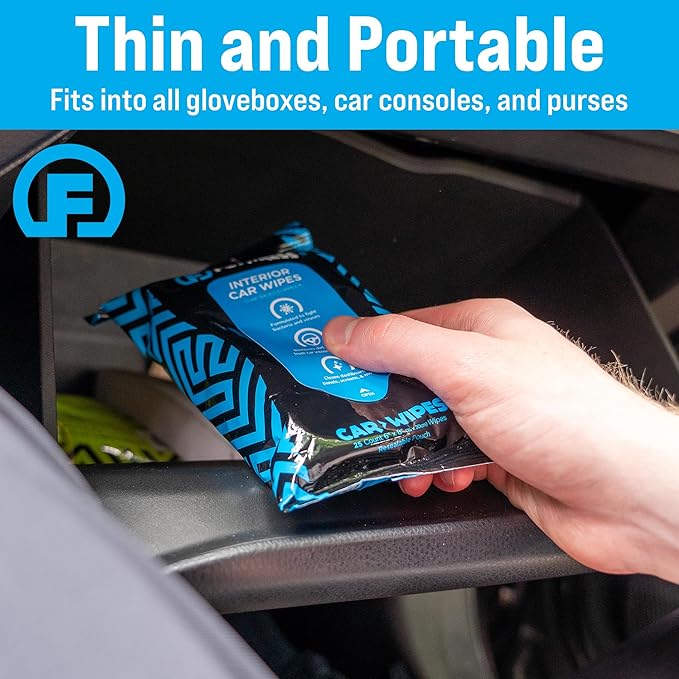 Fortress Car Interior Wipes with Microfiber Cloth (25 ct, Pack of 63) for Car Interior Cleaning, Dashboard, Seats, Detailing, and Steering Wheel [Travel Size] Skin-Safe Car Interior Cleaner Supplies