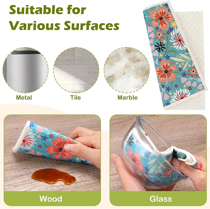 6 Packs Swedish Paper Cloths for Kitchen, Reusable Paper Towels Washable Dish Rags, Highly Absorbent Kitchen Towels Quick Drying Swedish Sponge Cleaning Dish Cloths (Colorful Floral)