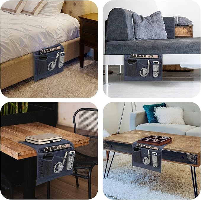 Surblue Bedside Caddy 4 Pockets Bedside Storage Organizer for TV Remote Control Phone Glasses Magazine (Navy)