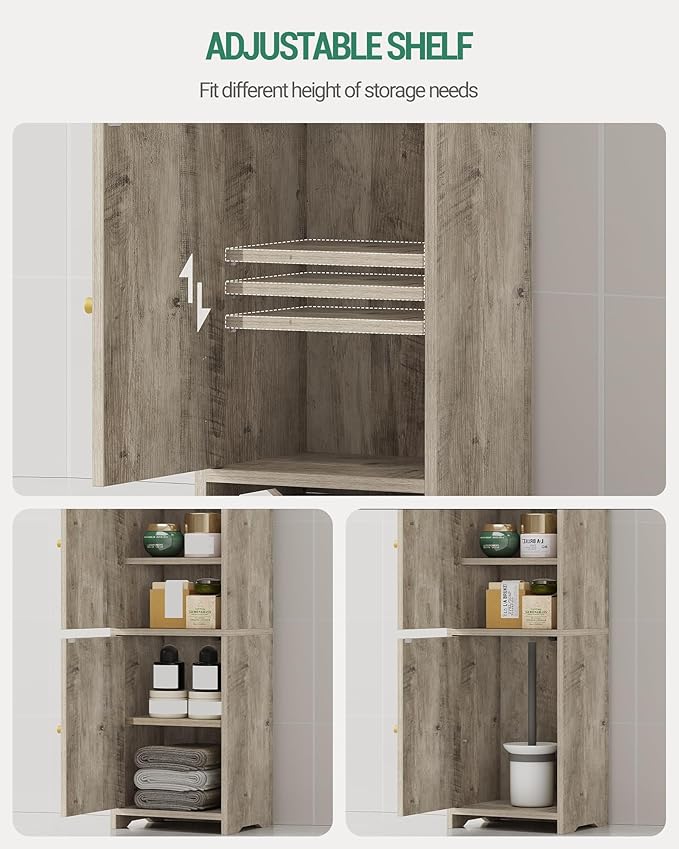 Bathroom Storage Cabinet, Small Corner Floor Cabinet with 2 Doors and Adjustable Shelf, Narrow Toilet Paper Cabinets, Bathroom Organizer for Small Spaces, 7.9" D x 9.8" W x 29.5" H Greige