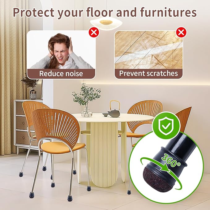 Ezprotekt 24 Pcs Extra Small Chair Leg Floor Protectors, Silicone Felt Chair Pads for Hardwood Floors, Round Chair Leg Caps, Felt Furniture Feet Covers for Dining Table, Black (XS Fit: 2/5"-11/20")