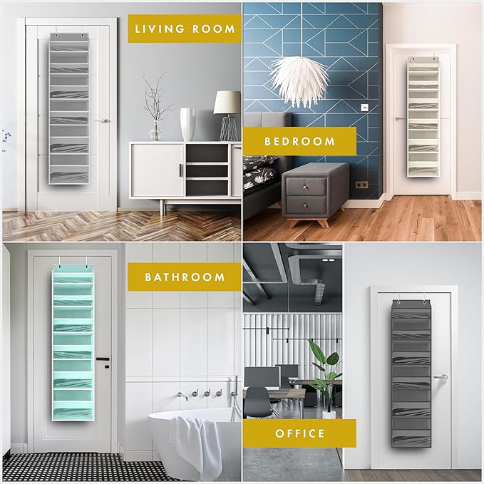 HOMELUX THEORY UPGRADED 6 Tiers Over The Door Organizer Hanging - 100D EXTRA THICK & 50lbs HUGE CAPACITY, 12 Side Mesh Pockets Over The Door Shoe Organizer, Hanging Closet Organizer (Ivory, 2pc)