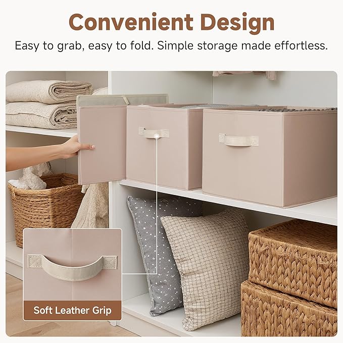 StorageWorks Storage Baskets for Shelves, Closet Organization and Storage Bins, Fabric Organizer Baskets for Clothes, Light Brown, 3-Pack, Extra Large
