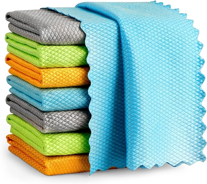 AIDEA Microfiber Glass Cleaning Cloth, 8PK, Premium Microfiber Glass and Window Cleaner, Lint Free Magic Cleaning Cloths for Glass, Windows, Windshields, Mirrors, Stainless Steel, 12"x12"