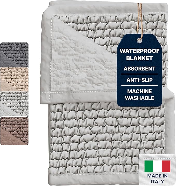 PAULATO BY GA.I.CO. Waterproof Couch Cover – 24x47 Blanket for Sofa Car Seat or Crate – Machine Washable Absorbent Reusable Pad for Puppy Training – Dogs Cats Pets Friendly Protector - Light Grey