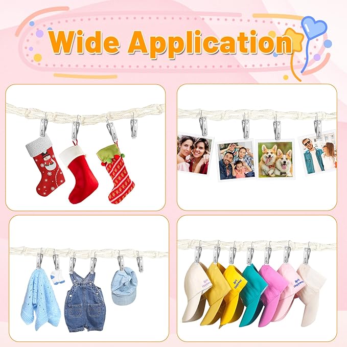 2pcs Stuffed Animal Storage Chain - Boho Stuffed Animal Hammock with 40pcs Metal Clips, Stuff Animal Organizer Hanging Storage for Bedroom Wall Door Display