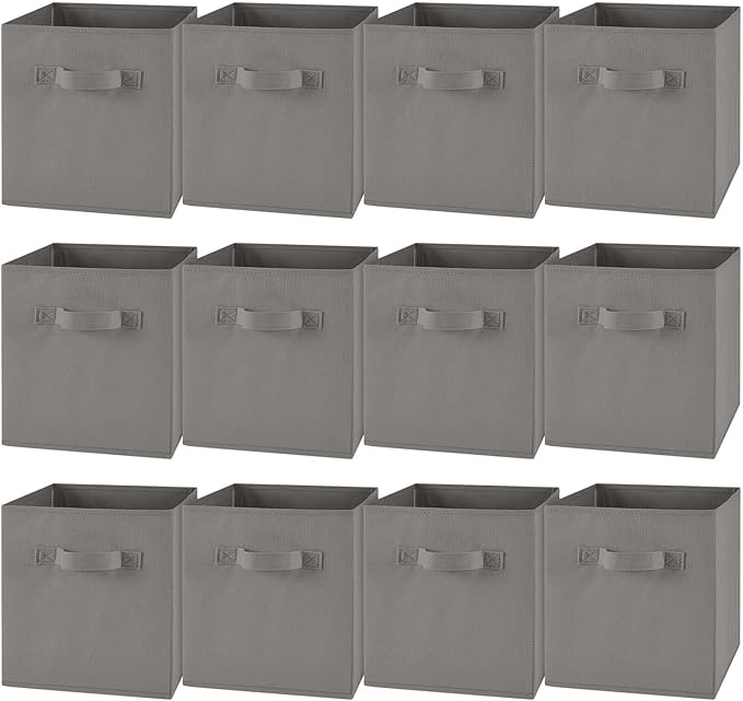 Yinder 12 Pcs Cube Storage Bin Grey 11'' Storage Bins for Playroom Decor Colorful Bins for Kids Foldable Baskets for Nursery Organizer Boxes Fabric Boxes