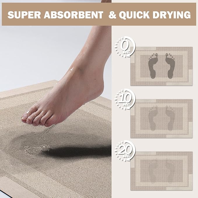 YDKGL Extra Long Non Slip Bathroom Runner Bath Mat, Rubber Backing Ultra Thin Bath Rug Fit Under Door Quick Dry Super Absorbent Washable Shower Mat for Bathroom Floor Bathtub Sink, Beige 24"x70"