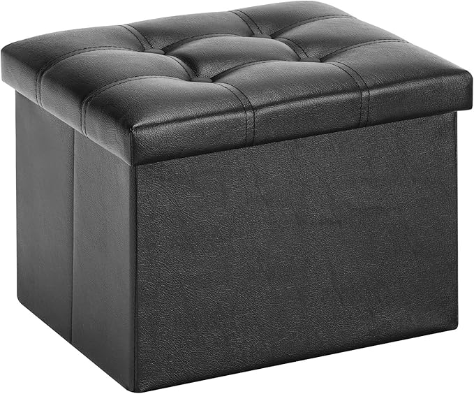 YOUDENOVA Small Ottoman, 36L Storage Space PU Faux Leather with Soft Padded Seat Footrest for Living Room Bedroom, Black