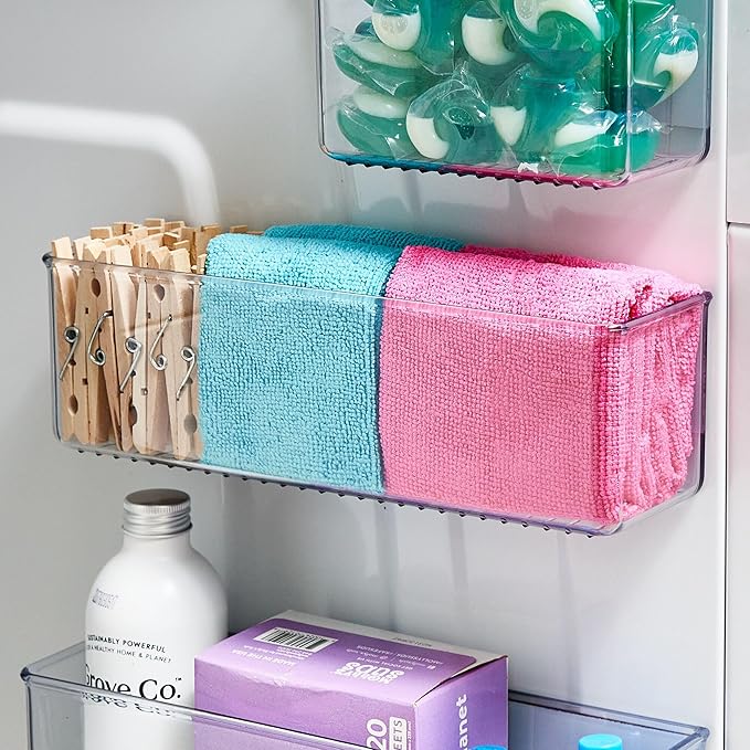iDesign Magnetic Medium Clear Plastic Organizer Bins for Laundry Room Storage - 2-Pack