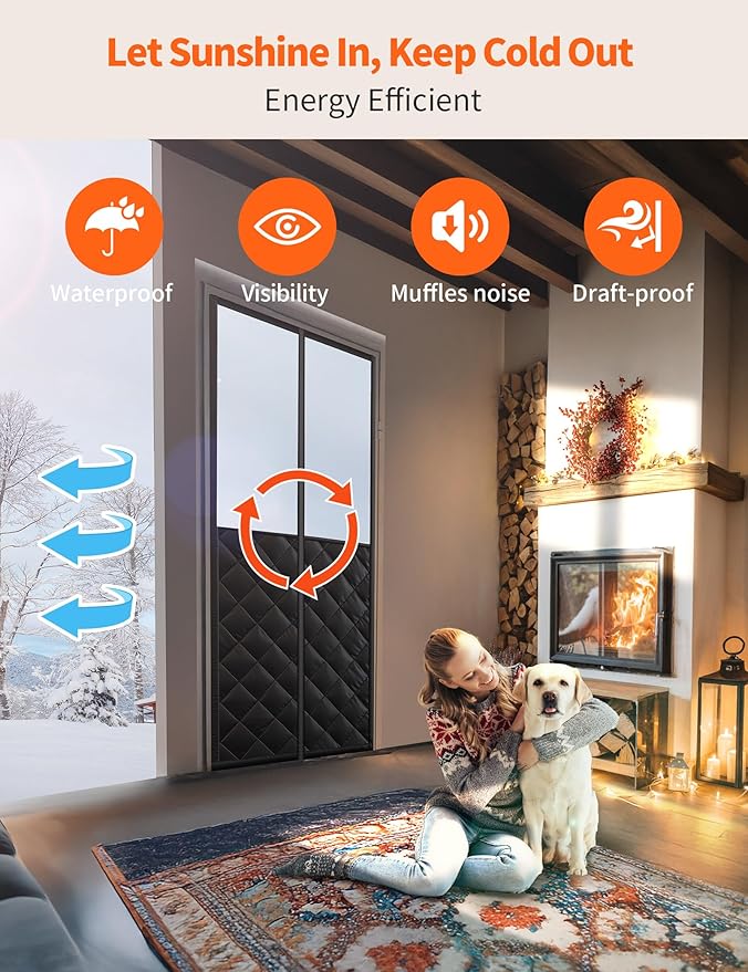 Magnetic Thermal Insulated Door Curtain for 36"x 82" Doors, Visible Door Cover for Heat Insulation, Magnetic Closure Thick Blanket for Doorway to Keep Warm in Winter Cool in Summer