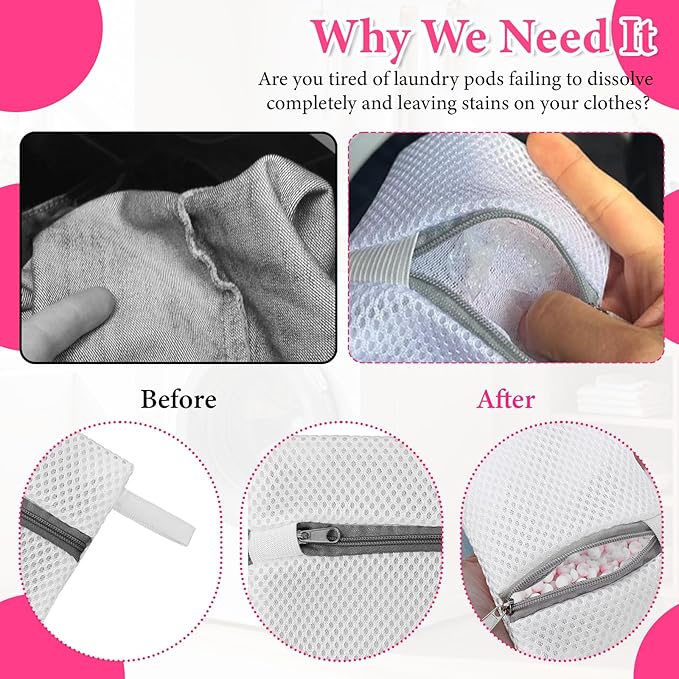 4 Pcs Small Mesh Laundry Bags - Laundry Pod Anti-Sticking Bag - Durable Zippered Small Mesh Bag for Pods And Scent Beads Rectangle