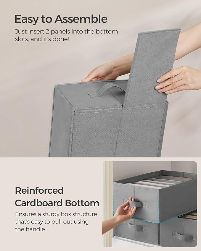 SONGMICS Set of 6 Large Size Wardrobe Clothes Organizers, 6-Compartment Foldable Drawer Organizers with Handles, 16.5 x 11.8 x 6.7 Inches, for Pants, Sweaters, Jeans, Dove Gray URUS009G03