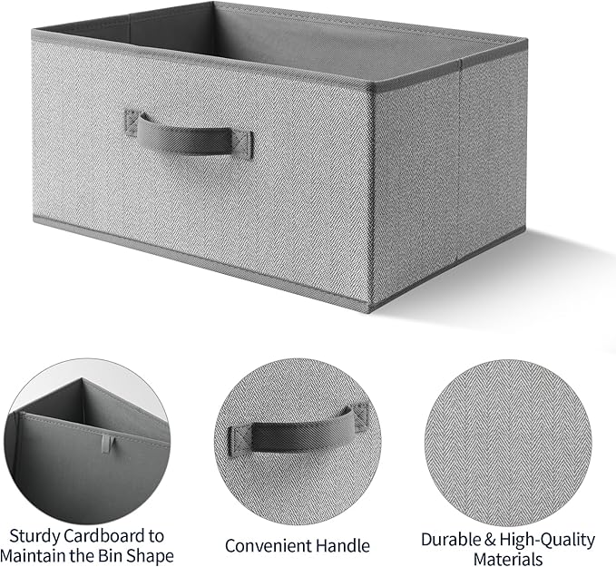 Storage Baskets, 15.7 Inch Woven Fabric Bins, Storage Cubes with Reinforced Handles, Organizer Bins for Closet Shelves, Foldable, for Toys, Clothes (2PCS/Grey-15.7*11*7.8inch)