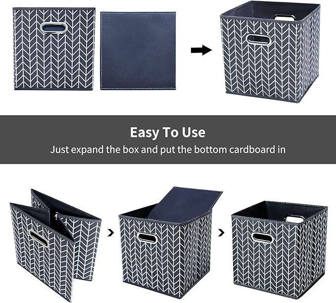 11 Inch Cube Storage Bins , Fabric Cube Organizer Bins with Handle, Foldable Cube Bins for Cloth or Accessary Storage, 11x11x11 set of 6,（Gray Wave）