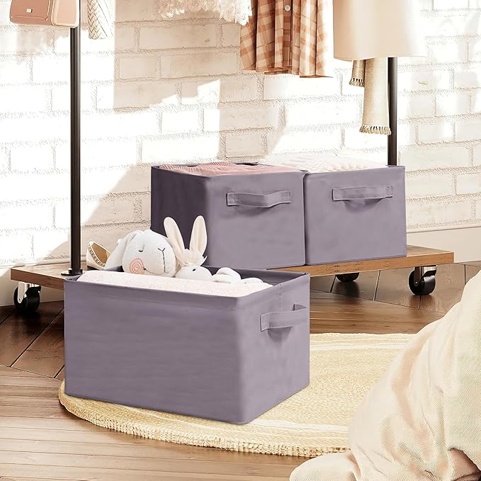 Storage Basket Bins with Metal Frame, Large Collapsible Fabric Storage Baskets for Organizing Shelf, Basket Organizer W/Handles for Blankets, Towels, Laundry, Shelves, 8-Pack, Gray