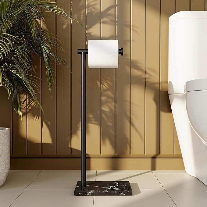 KES Natural Marble Toilet Paper Holder Stand Bathroom Free Standing Toilet Paper Holder 18/8 Stainless Steel, Matte Black, BPH285S1-BBK