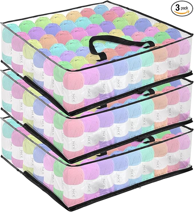 XL Yarn Storage Organizer 3 Bags, Oversized Yarn Organizer Moving Bag with Handle & Zipper, Closet/Under-Bed Storage Solutions for Knitting, Crochetfor, Sweater & Blanket Packing (26x26x8.7“, 3 Pcs)