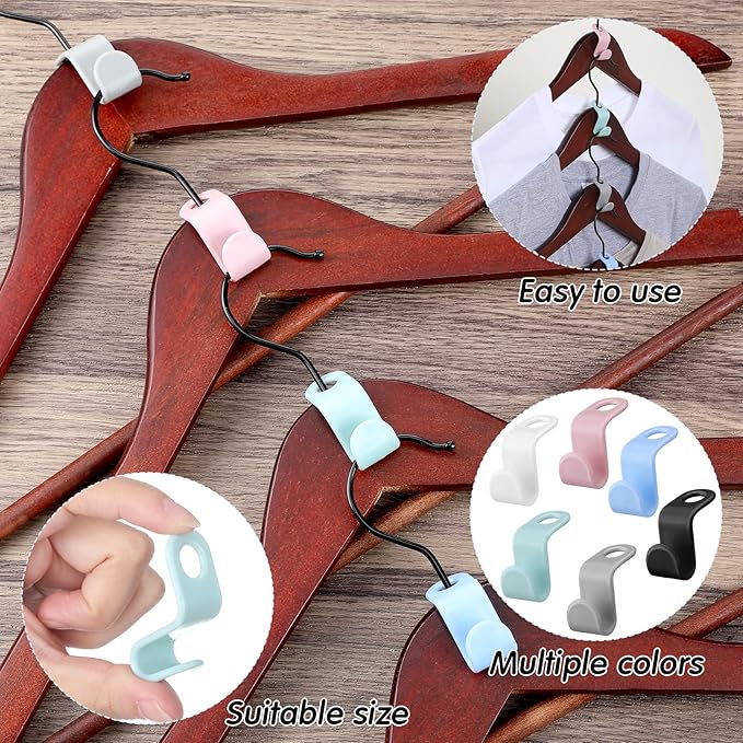 Fumete 300 Pcs Clothes Hanger Connector Hooks Extender Clips Heavy Duty Cascading Plastic Hanger Hooks Space Saver for Closet Space Saving Connection Coat Organizer(Fresh Colors)