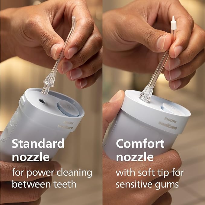 Philips Sonicare Compact Flosser 1000, Blue, ProtectiveClean 5300 Rechargeable Electric Toothbrush and 2PK Compact Nozzle Bundle