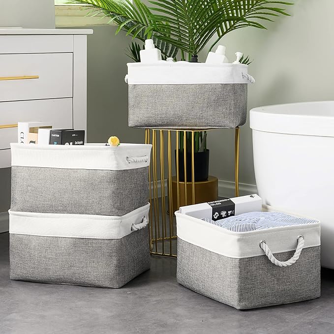 Sacyic Storage Basket 16x12x8 inch Fabric Sturdy Canvas Storage Bins Organizer with Handles for Clothes and Storage Foldable Storage Boxes Cubes