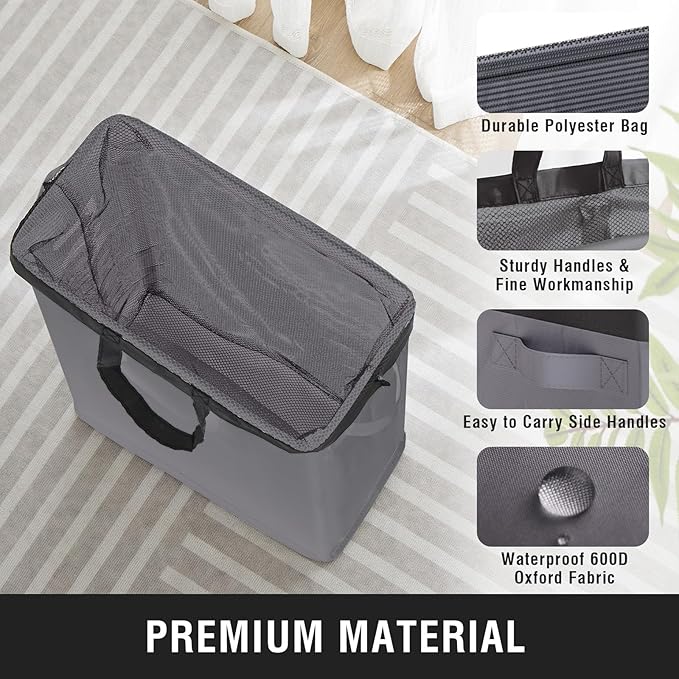 Slim Laundry Hamper with Removable Inner Bag and Side Handles, 45L Small Laundry Baskets to Store Clothes, Narrow Dirty Clothes Hamper for Laundry Room, Bathroom, Bedroom, and Living Room - Grey