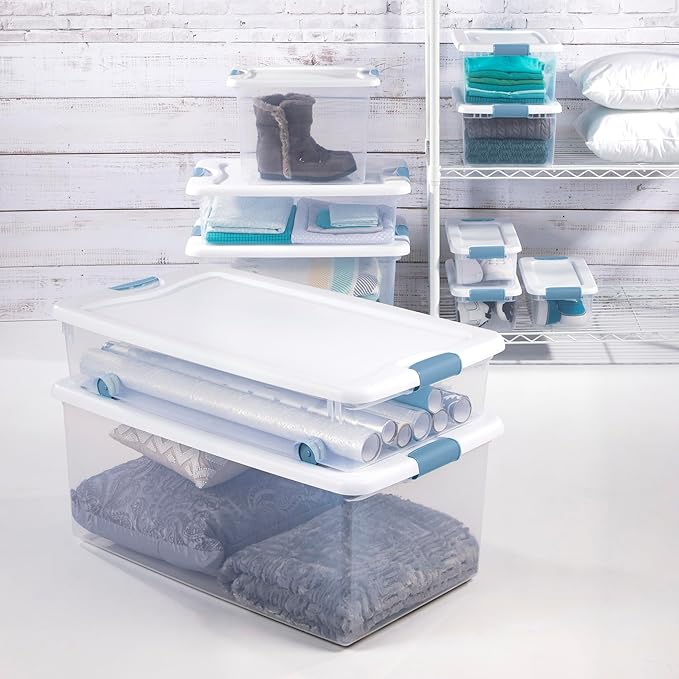 Sterilite 30-Pack Latching Box, Under Bed Storage Bins with Lids, Clear Plastic, 64 Quart - Heavy-Duty Organizing Containers for Closet, Bathroom, and Office