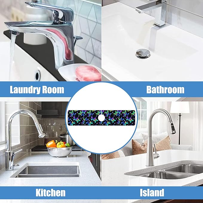 Sink Faucet Absorbing Mat Colourful Butterflies Sink Splash Guard Drying Mat for Kitchen Bathroom Faucet Sinkmat 23.5"X5.5"
