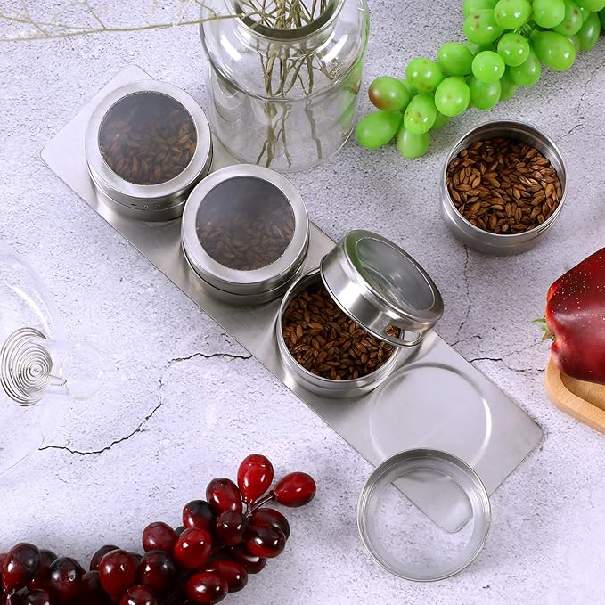CHENGU 3 Pieces Stainless Steel Wall Plate Base Wall Mounted Base for Home Magnetic Spice Jars Supplies Kitchen