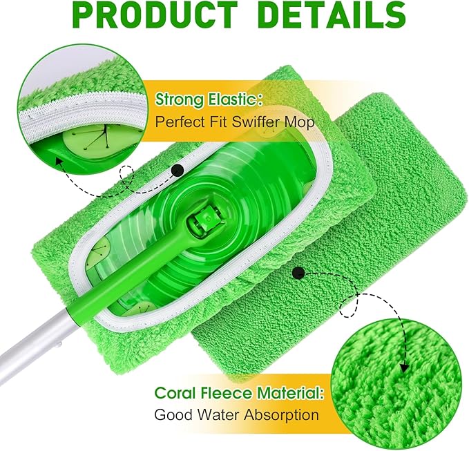 8Pcs Reusable Microfiber Mop Pads Compatible with Swiffer Sweeper,Replacement Dry Sweeping Cloths & Wet Mopping Pads Refills,Washable Mop Pads for Multi-Surface Floor Cleaning