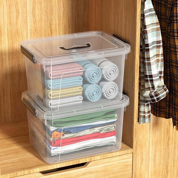 Haodehen 18 Quart Plastic Storage Bins with Lid, 4 Packs Clear Latching Storage Box