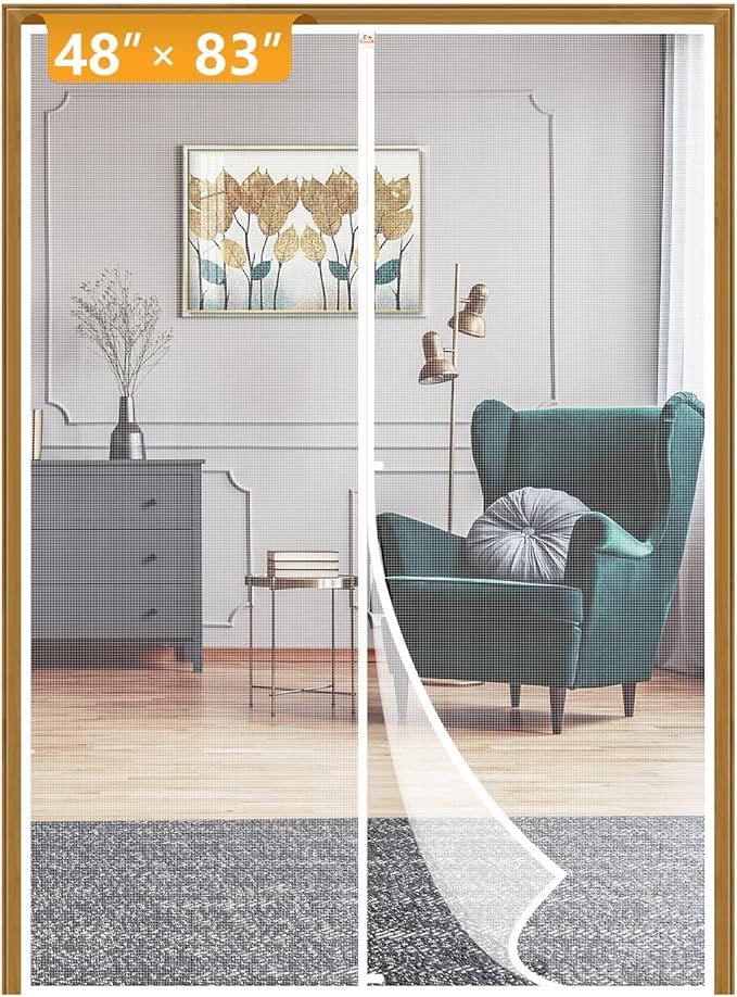 Yotache Door Net Screen with Magnet Fit Doors 48"x82" to 48"x83", Screen Size 50"x84" Patio French Doors Net Heavy Duty Mesh Pets and Kids Friendly, White