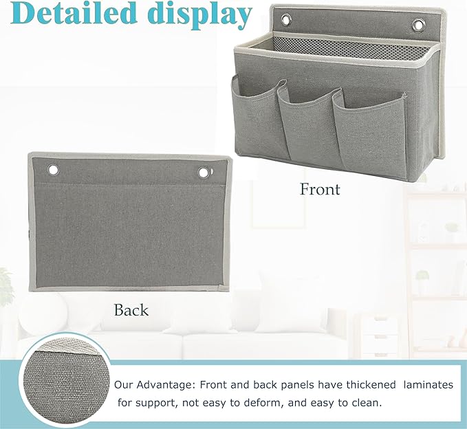 Someteth 2-Pack Wall Hanging Organizer Bag/Hanging Baskets with Large Mesh Compartment & 3 Pockets，Over the Door Organizer Space Saving Storage for Bedroom,RV Camper, Closet (Gray -2 Pack)