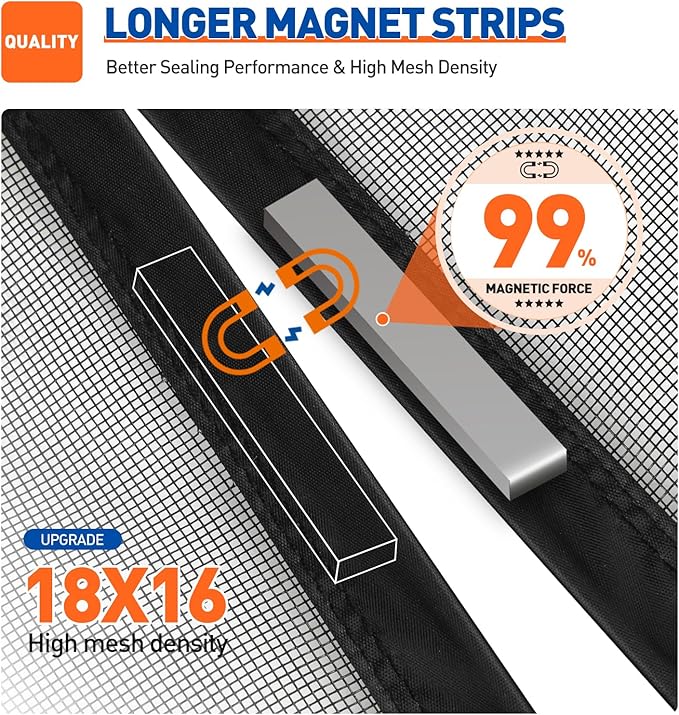 MAGZO Magnetic Screen Door, Fit Door Size 60 x 80 Inch, Actual Screen Size 62" x 81" Reinforced Screen Curtain Middle Opening Sliding Door Screen Mesh, Black