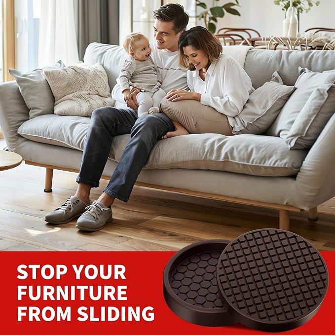 Ezprotekt Non Slip Furniture Pads, 8 Pcs 2" Anti Skid Rubber Furniture Caster Cups, Anti-Slip Furniture Coasters for Hardwoods Floors, Anti Slide Floor Protectors for Bed Couch Stoppers (Brown)