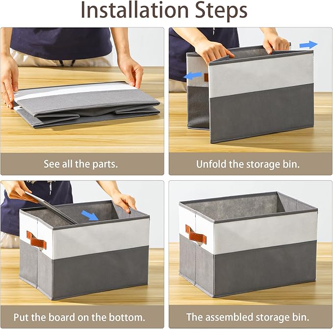 4 Pack Large Storage Bins with Handle,Storage Baskets for Shelves,Fabric Closet Organizer for Organizing Clothes Blanket,Collapsible Storage Bins,Sheet Organizers and Storage,14”x10”x9.5”