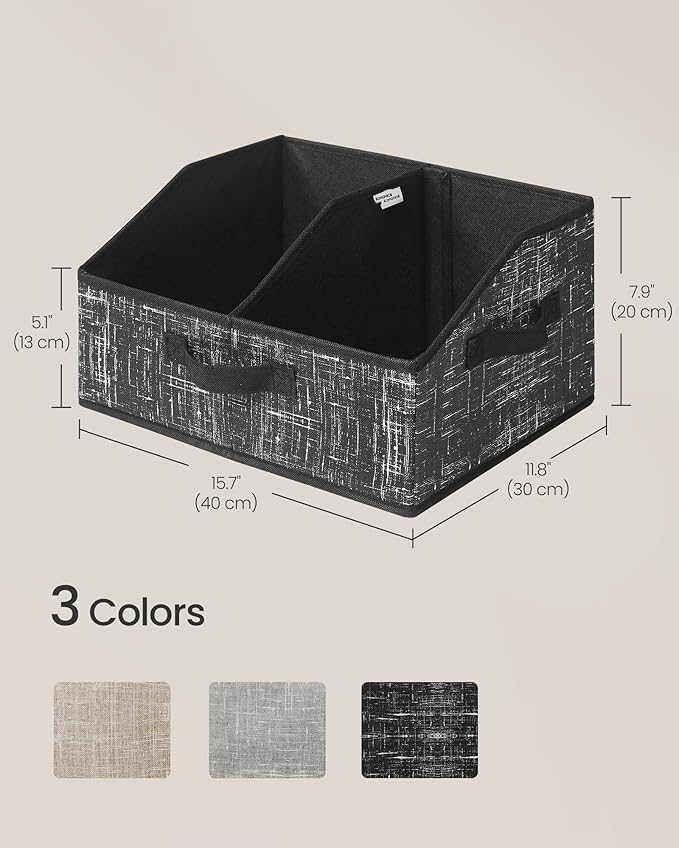 SONGMICS Set of 6 Storage Baskets, Foldable Storage Bins with Removable Dividers, Fabric Boxes, 15.7 x 11.8 x 7.9 Inches, Closet Organizers, 3 Handles, for Living Room, Ink Black URFB0140B01