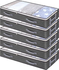 Vieshful 5 Pack Underbed Storage Bags 75L Foldable Clothes Bag Large Capacity Storage Containers with Clear Window Reinforced Handles Zippered Organizer Non-Woven for Comforter Blanket Bedding