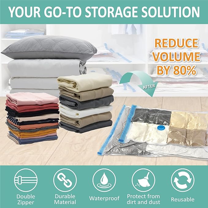 Cozy Essential 6 Pack Vacuum Storage Bags, Space Saver Bags (2 Jumbo/2 Large/2 Medium) Compression Storage Bags for Comforters and Blankets, Pillow, Bedding, Vacuum Sealer Bags for Clothes Storage