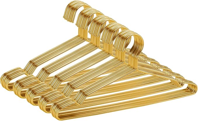 Clothes Hangers 50 Pack Coat Hangers Wire Hangars Bulk Metal Hanger Non Slip Heavy Duty Clothing Hangar Space Saving Thin Hangars Stainless Steel Hanger for Clothes, 16.5 Inch Gold