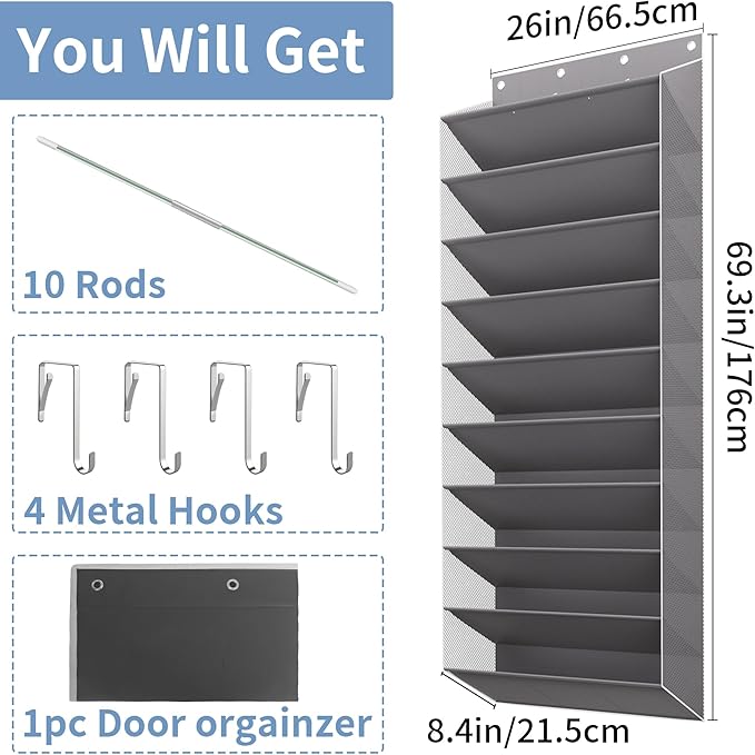 30 Pairs Over The Door Shoe Organizer, 10-Tier Hanging Shoe Rack with Deep Pocket for Closet, Extra Large Shoe Storage Holder for Sneakers, Boots, Heels(Grey)