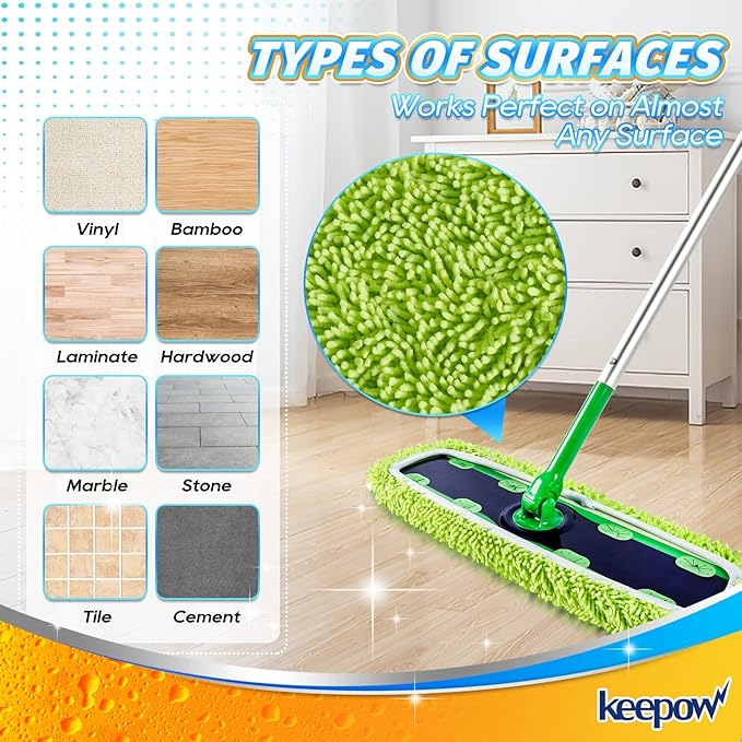 KEEPOW Reusable XL Wet Pads Refills for Swiffer XL Mop Sweeper, X-Large Dry-Sweeping / Wet-Mopping Microfiber Cloths for Surface/Hardwood Floor Cleaning, 2 Pack