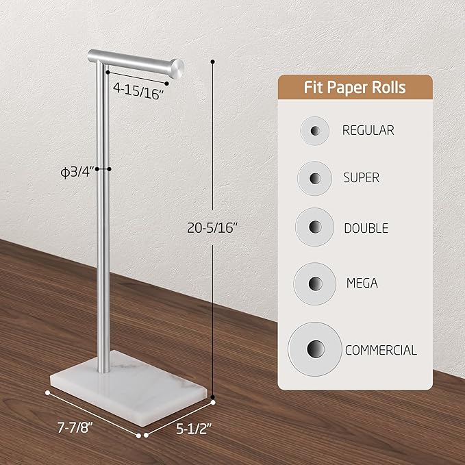 KES Natural Marble Toilet Paper Holder Stand Bathroom Tissue Roll Holder Freestanding SUS304 Stainless Steel Brushed Finish, BPH285S1-2