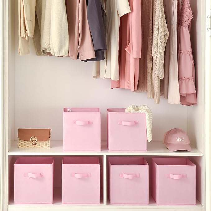GRANNY SAYS Cube Storage Bins, 11 Inch Storage Cube Organizer, Collapsible Fabric Storage Cubes with Handle, Decorative Cube Storage Organizer for Shelves, Closet, Pink, 6-Pack